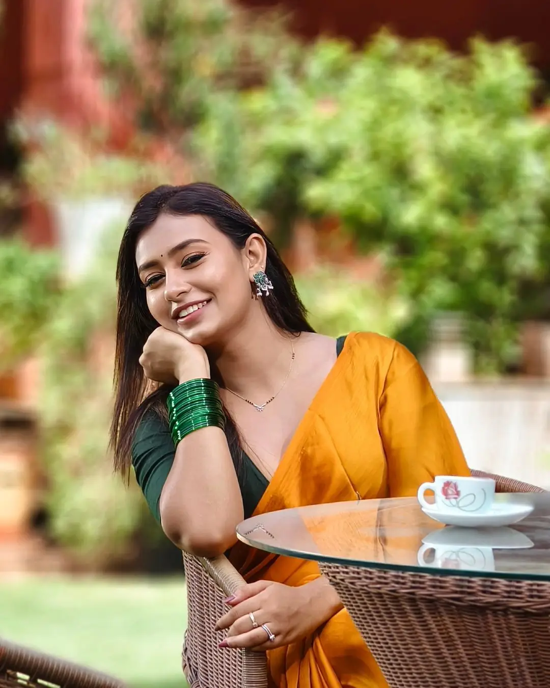 Telugu TV Actress Deepa Jagadeesh Stills In Orange Saree Green Blouse